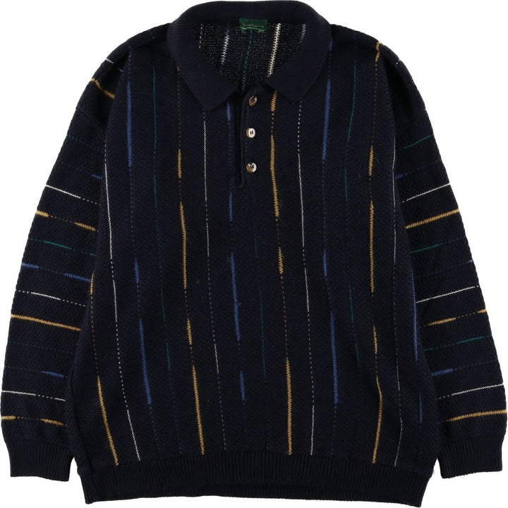 00'S Scendie Stripe Pattern Half Button Polo Knit Sweater, Men's XL unclear black type Vintage Second Hand