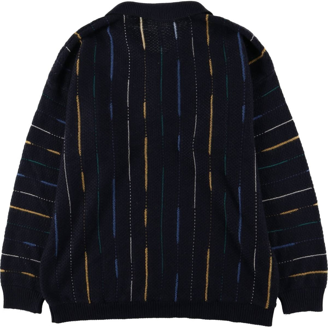 00'S Scendie Stripe Pattern Half Button Polo Knit Sweater, Men's XL unclear black type Vintage Second Hand
