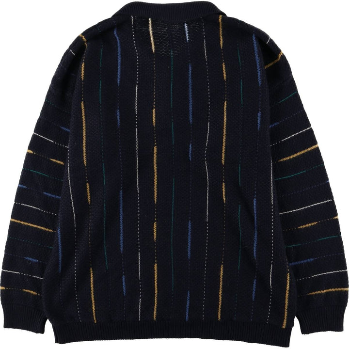 00'S Scendie Stripe Pattern Half Button Polo Knit Sweater, Men's XL unclear black type Vintage Second Hand