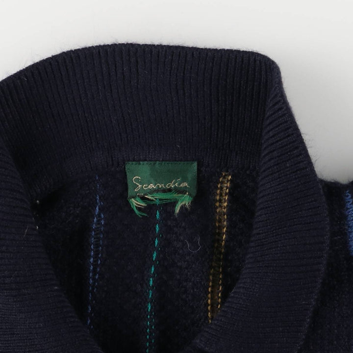 00'S Scendie Stripe Pattern Half Button Polo Knit Sweater, Men's XL unclear black type Vintage Second Hand