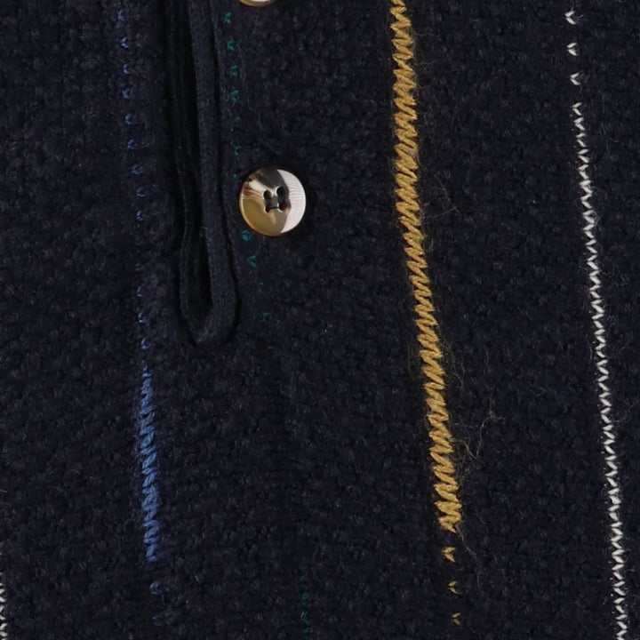 00'S Scendie Stripe Pattern Half Button Polo Knit Sweater, Men's XL unclear black type Vintage Second Hand