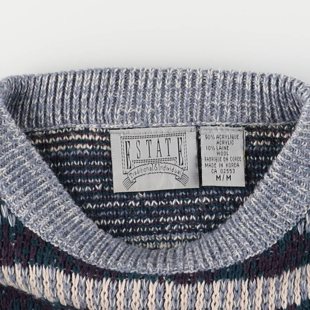 ESTATE All-Over Print Acrylic Knit Sweater, Men's Size M acrylic Blue type light blue Vintage Second Hand