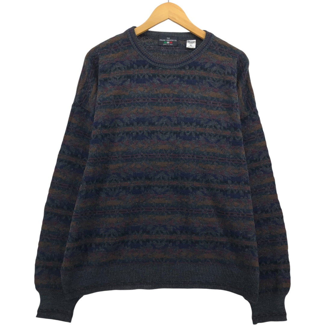 THE ITALIAN SWEATER All-Over Print Acrylic Knit Sweater, Made in Italy, Men's Size XL acrylic navy blue type Vintage Second Hand