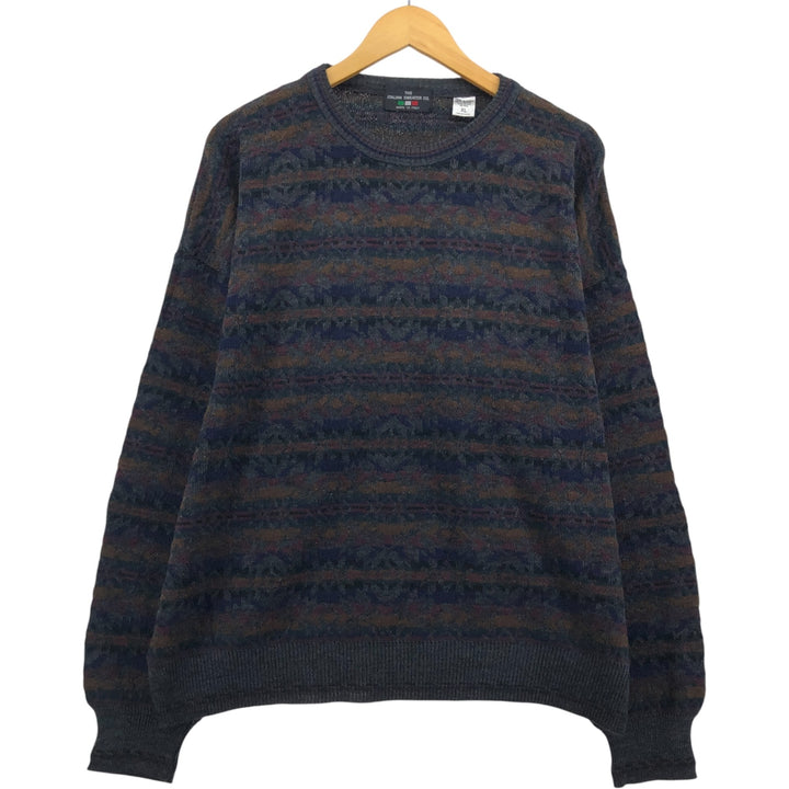 THE ITALIAN SWEATER All-Over Print Acrylic Knit Sweater, Made in Italy, Men's Size XL acrylic navy blue type Vintage Second Hand