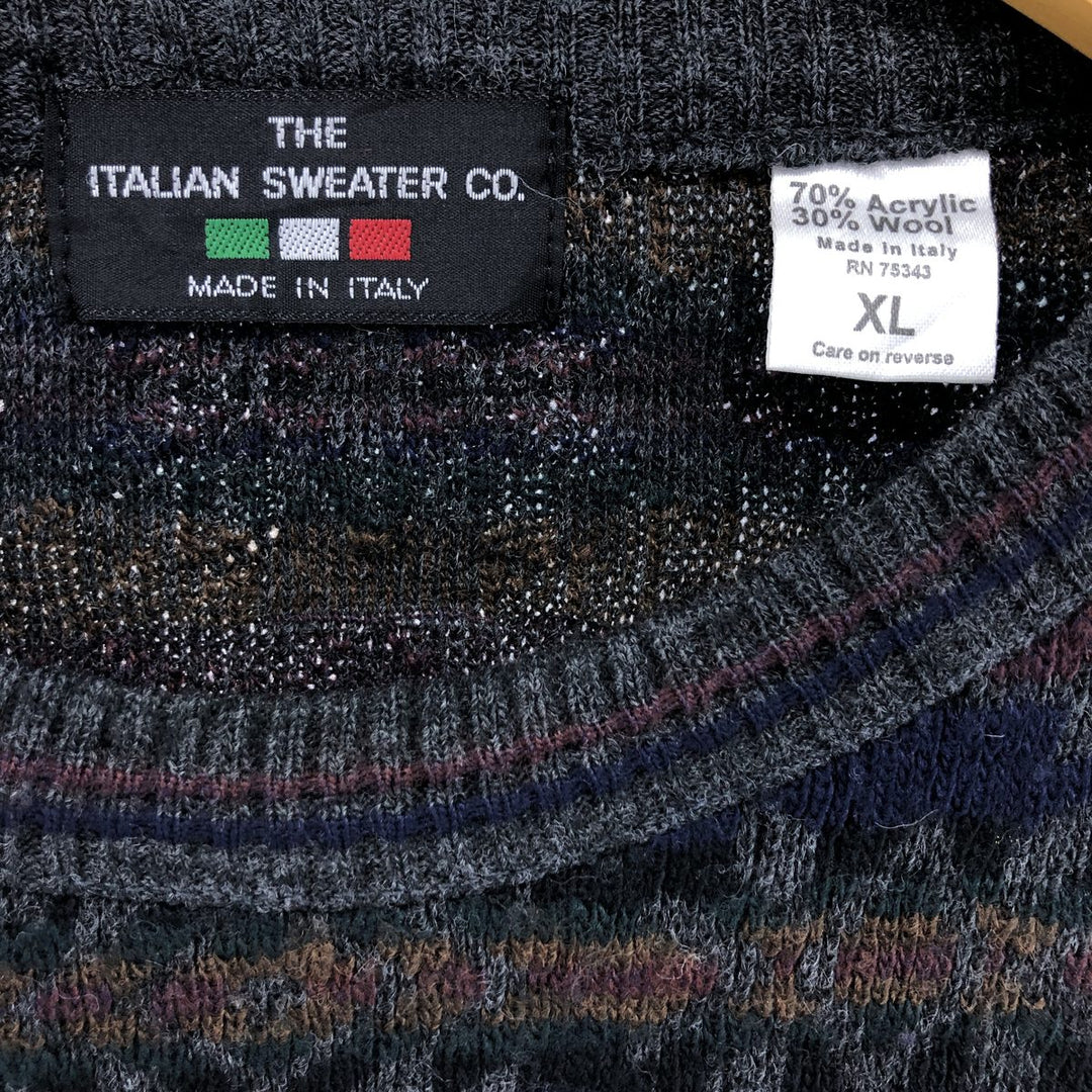 THE ITALIAN SWEATER All-Over Print Acrylic Knit Sweater, Made in Italy, Men's Size XL acrylic navy blue type Vintage Second Hand