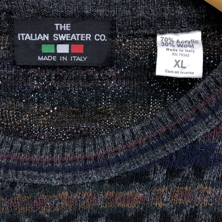 THE ITALIAN SWEATER All-Over Print Acrylic Knit Sweater, Made in Italy, Men's Size XL acrylic navy blue type Vintage Second Hand