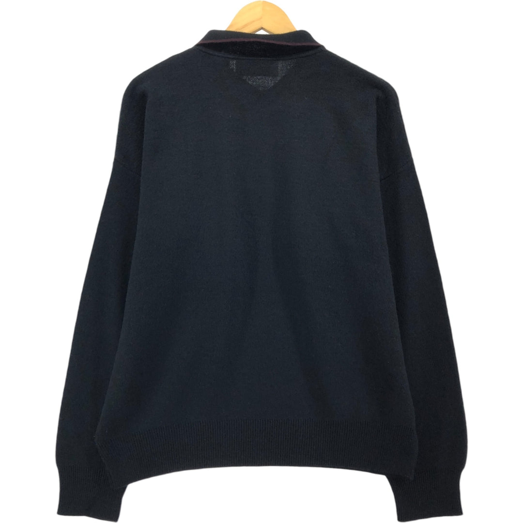 90'S Florence Tricot Argyle Pattern Polo Knit Sweater, Made in Italy, Men's Size L, Vintage acrylic black type Vintage Second Hand