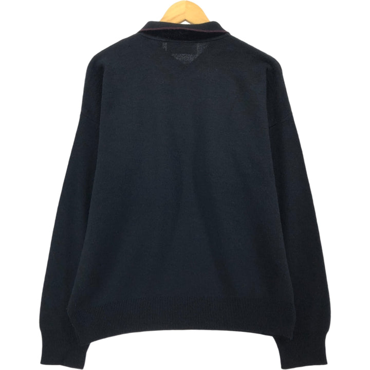 90'S Florence Tricot Argyle Pattern Polo Knit Sweater, Made in Italy, Men's Size L, Vintage acrylic black type Vintage Second Hand