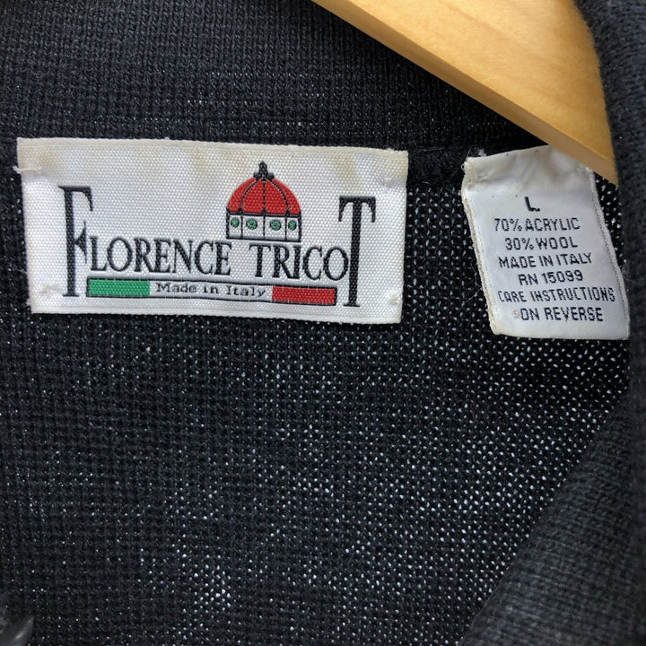 90'S Florence Tricot Argyle Pattern Polo Knit Sweater, Made in Italy, Men's Size L, Vintage acrylic black type Vintage Second Hand