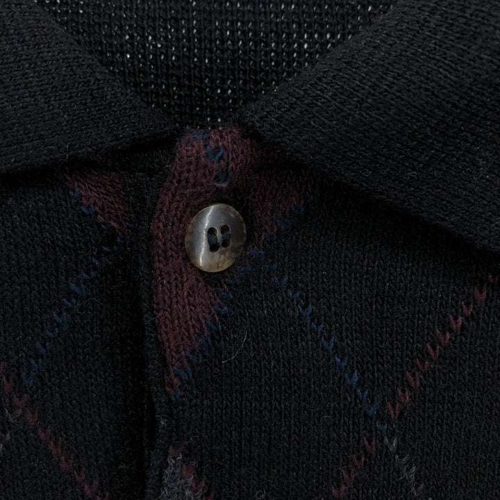 90'S Florence Tricot Argyle Pattern Polo Knit Sweater, Made in Italy, Men's Size L, Vintage acrylic black type Vintage Second Hand