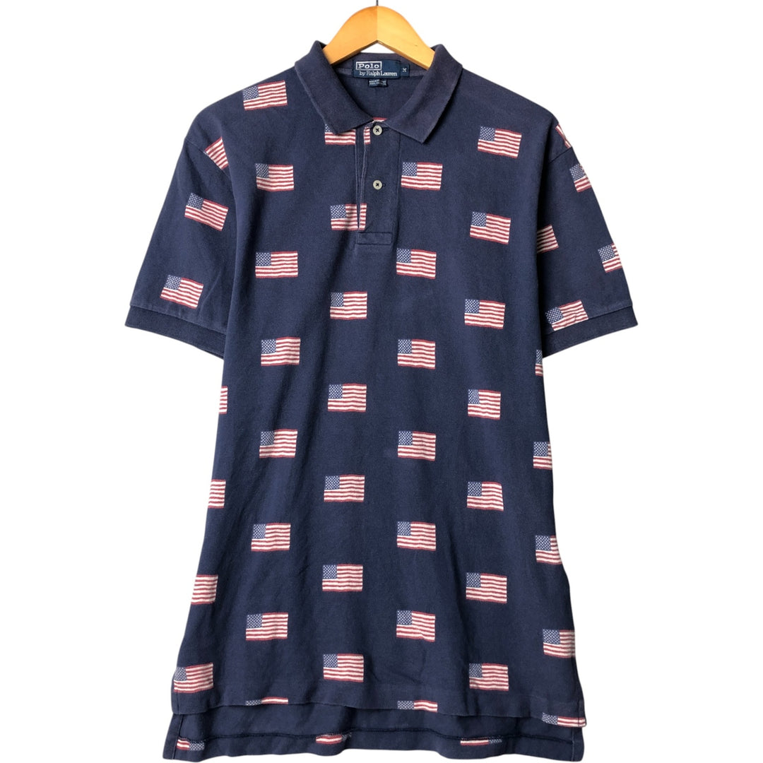 Ralph Lauren POLO by Ralph Lauren Stars and Stripes Short Sleeve Polo Shirt, Men's Size Medium cotton navy blue type Vintage Second Hand