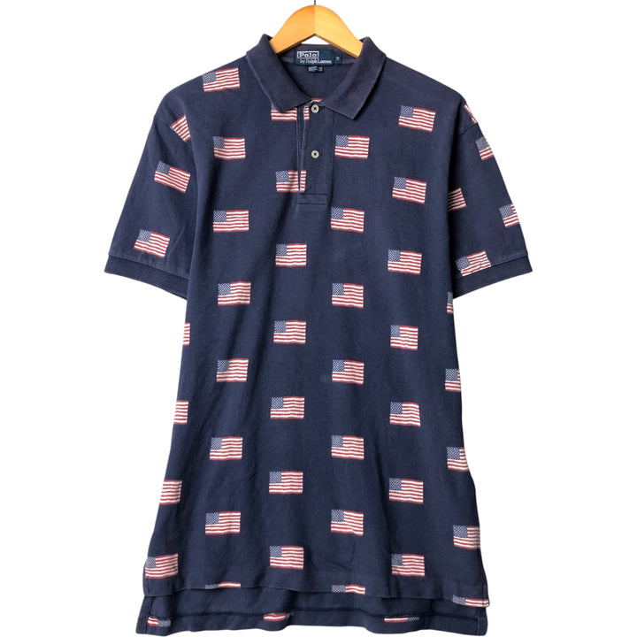 Ralph Lauren POLO by Ralph Lauren Stars and Stripes Short Sleeve Polo Shirt, Men's Size Medium cotton navy blue type Vintage Second Hand