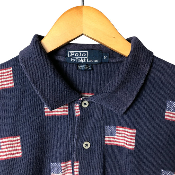 Ralph Lauren POLO by Ralph Lauren Stars and Stripes Short Sleeve Polo Shirt, Men's Size Medium cotton navy blue type Vintage Second Hand