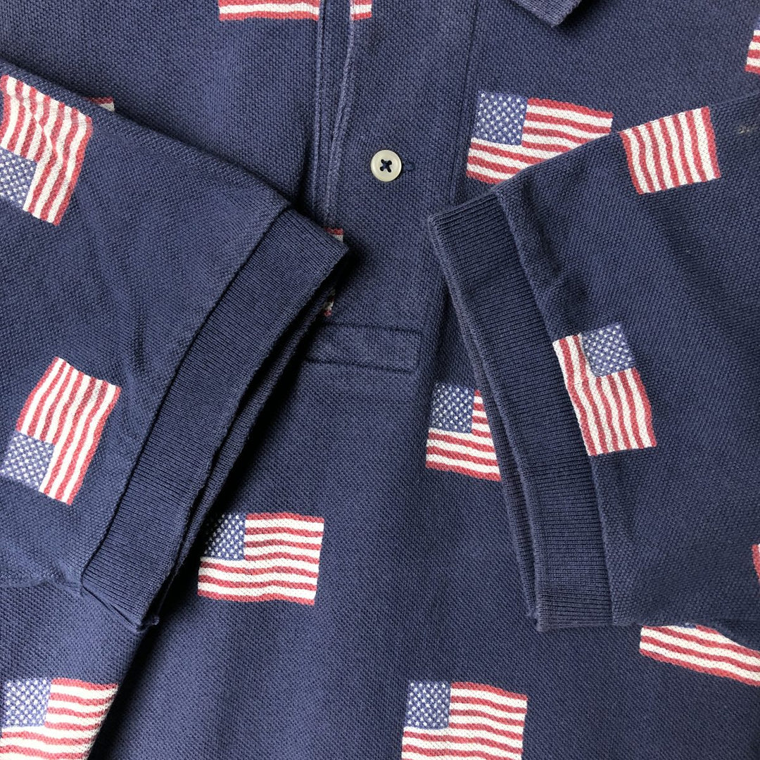 Ralph Lauren POLO by Ralph Lauren Stars and Stripes Short Sleeve Polo Shirt, Men's Size Medium cotton navy blue type Vintage Second Hand