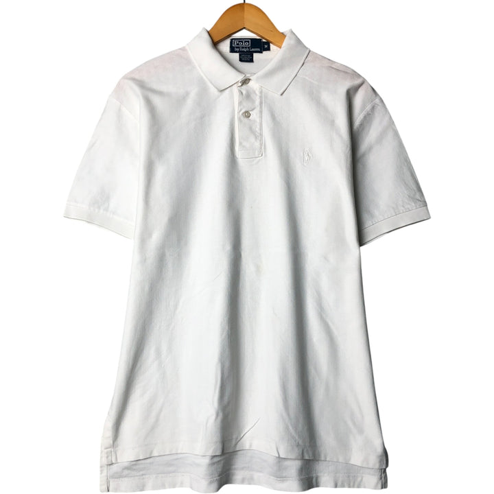 Ralph Lauren POLO by Ralph Lauren herringbone short-sleeved polo shirt, men's size M Pima Cotton white type Vintage Second Hand