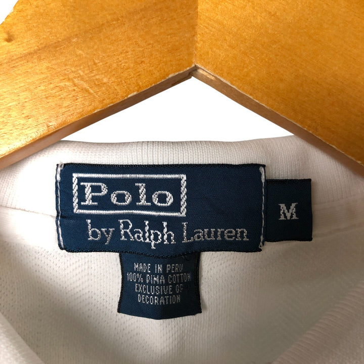 Ralph Lauren POLO by Ralph Lauren herringbone short-sleeved polo shirt, men's size M Pima Cotton white type Vintage Second Hand