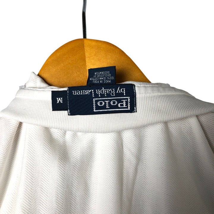 Ralph Lauren POLO by Ralph Lauren herringbone short-sleeved polo shirt, men's size M Pima Cotton white type Vintage Second Hand