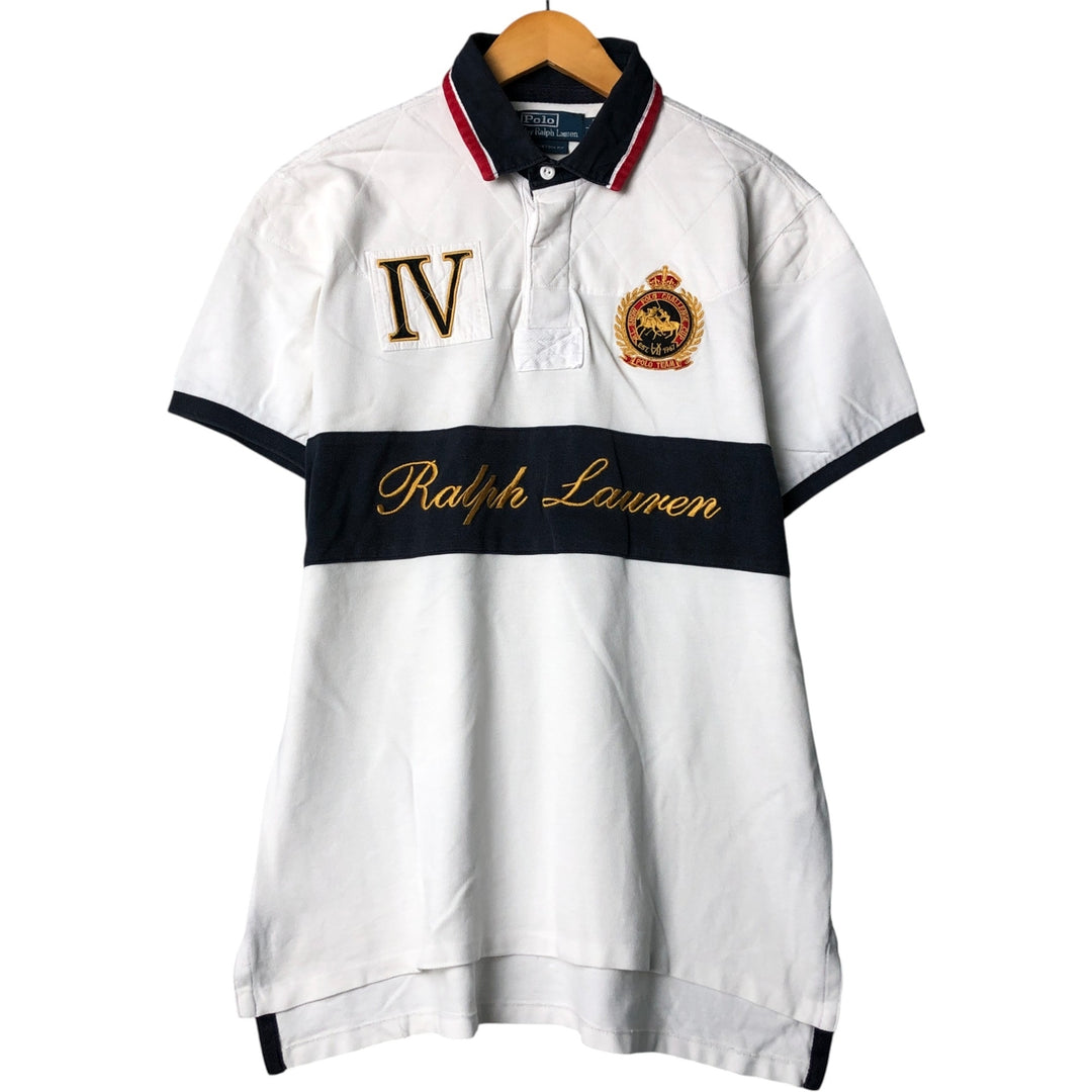 Ralph Lauren POLO by Ralph Lauren CUSTOM FIT Double Pony Short Sleeve Rugby Shirt, Men's Size L cotton white type Vintage Second Hand