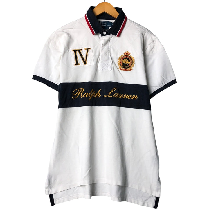Ralph Lauren POLO by Ralph Lauren CUSTOM FIT Double Pony Short Sleeve Rugby Shirt, Men's Size L cotton white type Vintage Second Hand