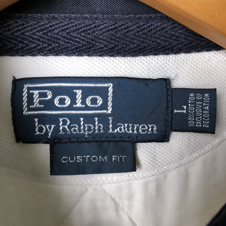 Ralph Lauren POLO by Ralph Lauren CUSTOM FIT Double Pony Short Sleeve Rugby Shirt, Men's Size L cotton white type Vintage Second Hand