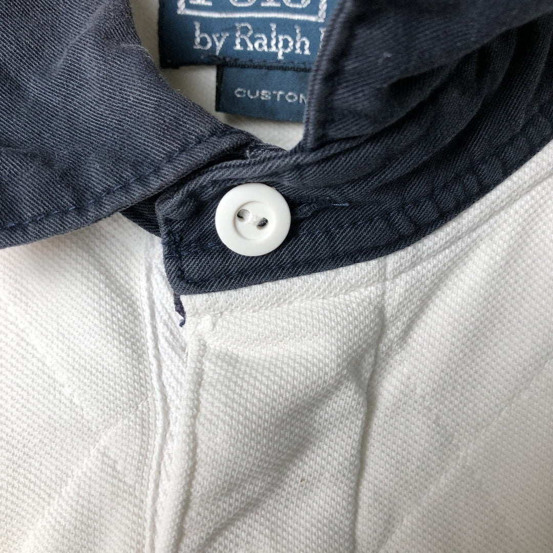 Ralph Lauren POLO by Ralph Lauren CUSTOM FIT Double Pony Short Sleeve Rugby Shirt, Men's Size L cotton white type Vintage Second Hand