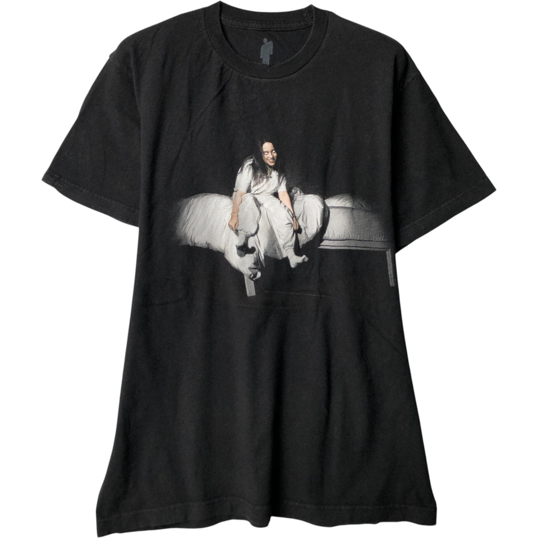 Billie Eilish Band T-shirt, Men's M size cotton black type Vintage Second Hand