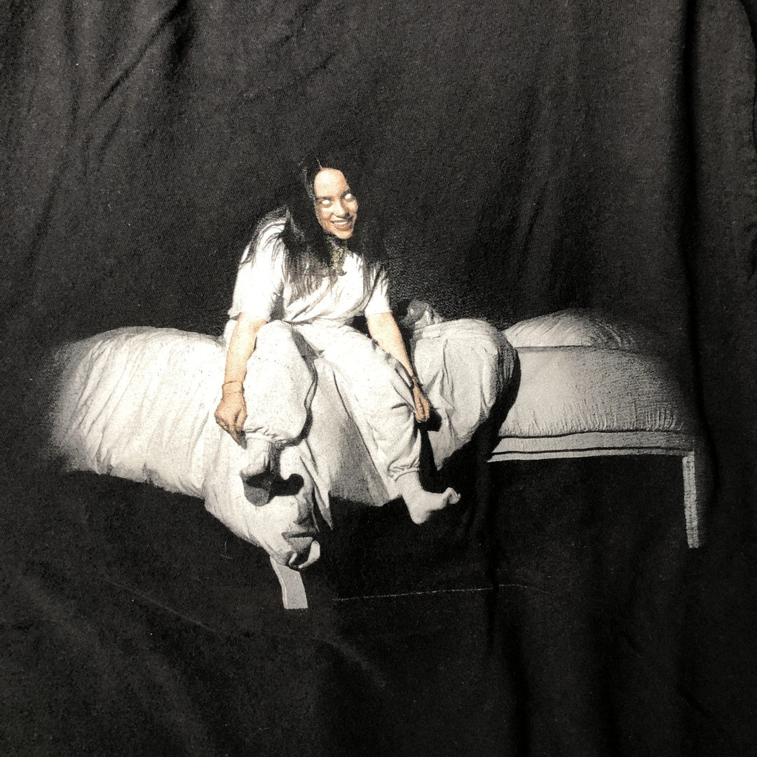 Billie Eilish Band T-shirt, Men's M size cotton black type Vintage Second Hand