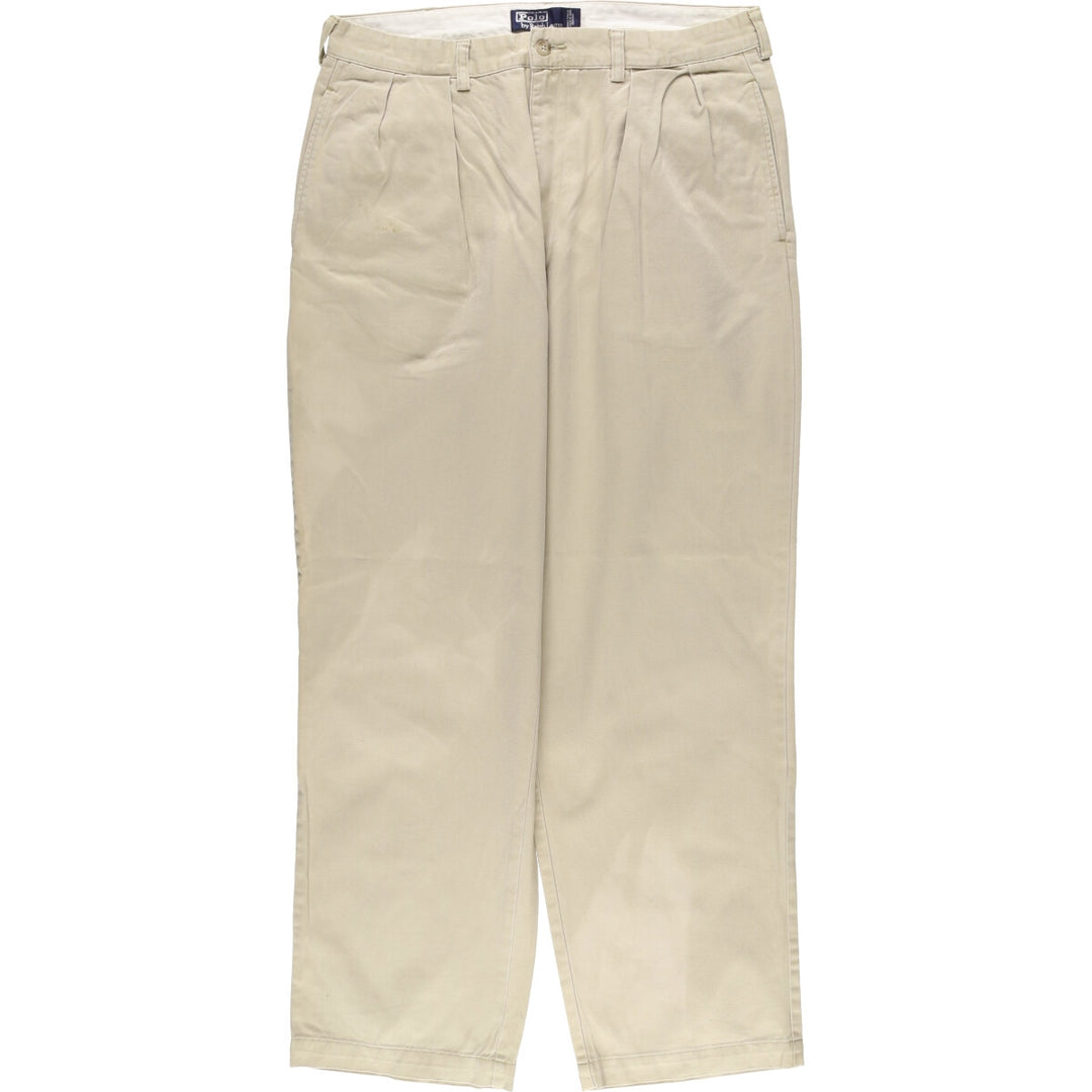 Ralph Lauren POLO by Ralph Lauren ANDREW PANT, two-pleat chino pants, men's, W35 equivalent cotton Beige type Vintage Second Hand