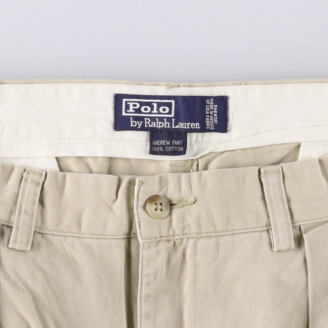 Ralph Lauren POLO by Ralph Lauren ANDREW PANT, two-pleat chino pants, men's, W35 equivalent cotton Beige type Vintage Second Hand