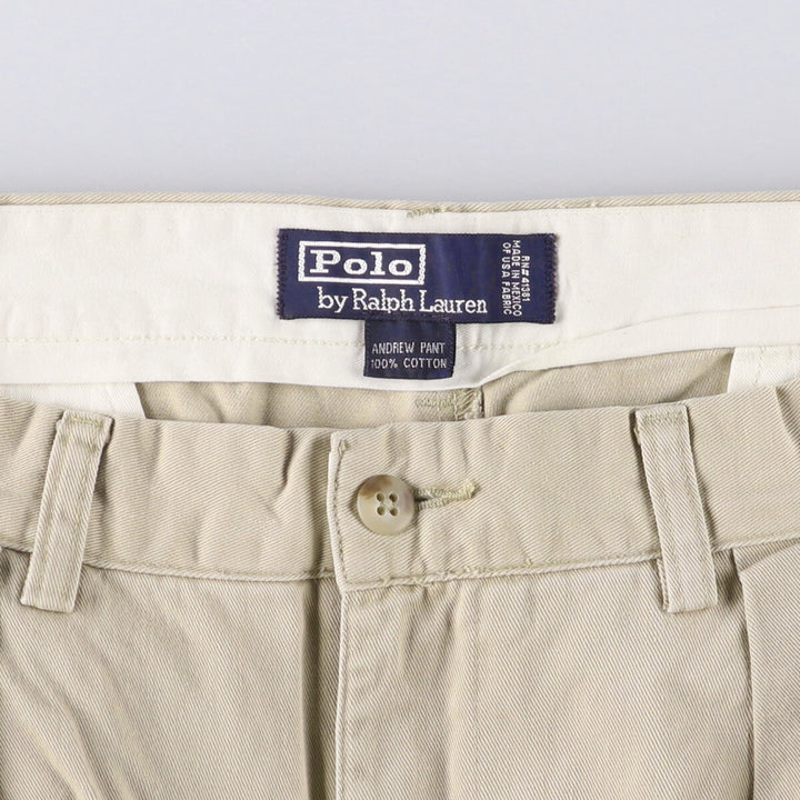 Ralph Lauren POLO by Ralph Lauren ANDREW PANT, two-pleat chino pants, men's, W35 equivalent cotton Beige type Vintage Second Hand