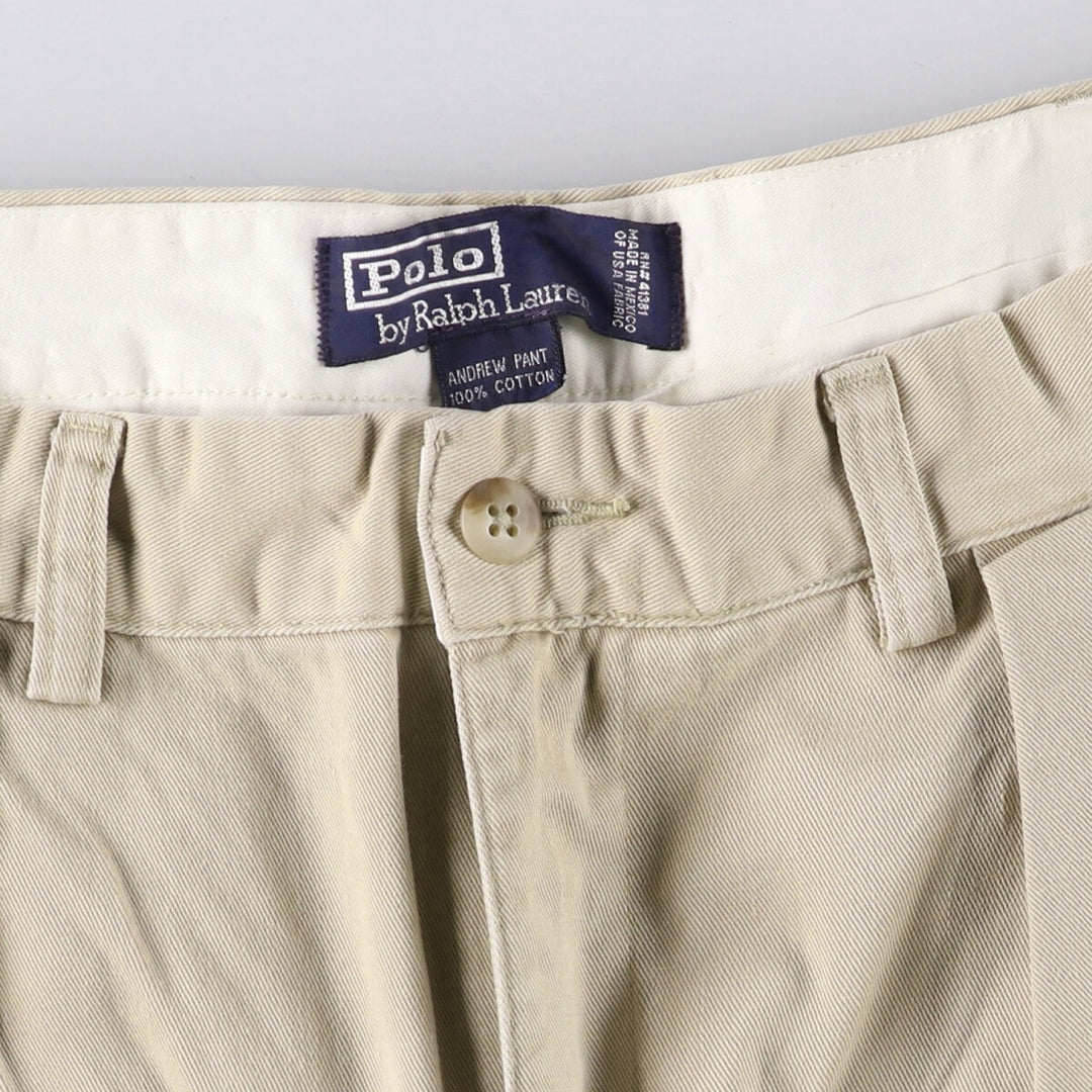 Ralph Lauren POLO by Ralph Lauren ANDREW PANT, two-pleat chino pants, men's, W35 equivalent cotton Beige type Vintage Second Hand