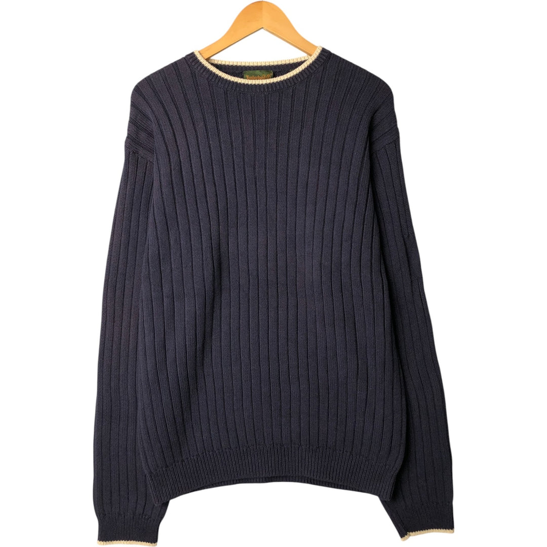 Timberland Ribbed Cotton Knit Sweater, Men's Size L cotton navy blue type Vintage Second Hand