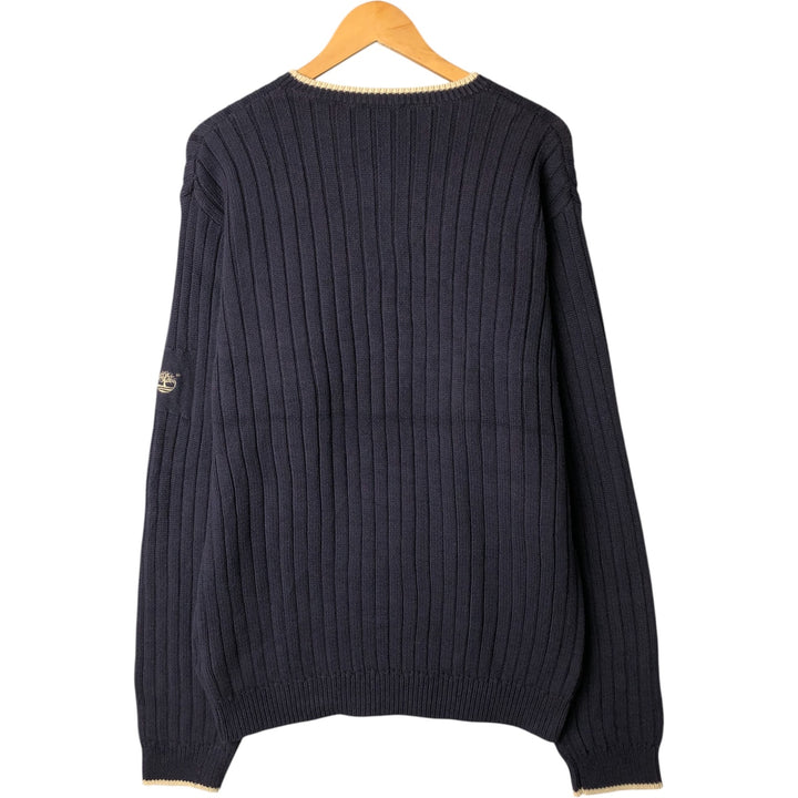 Timberland Ribbed Cotton Knit Sweater, Men's Size L cotton navy blue type Vintage Second Hand