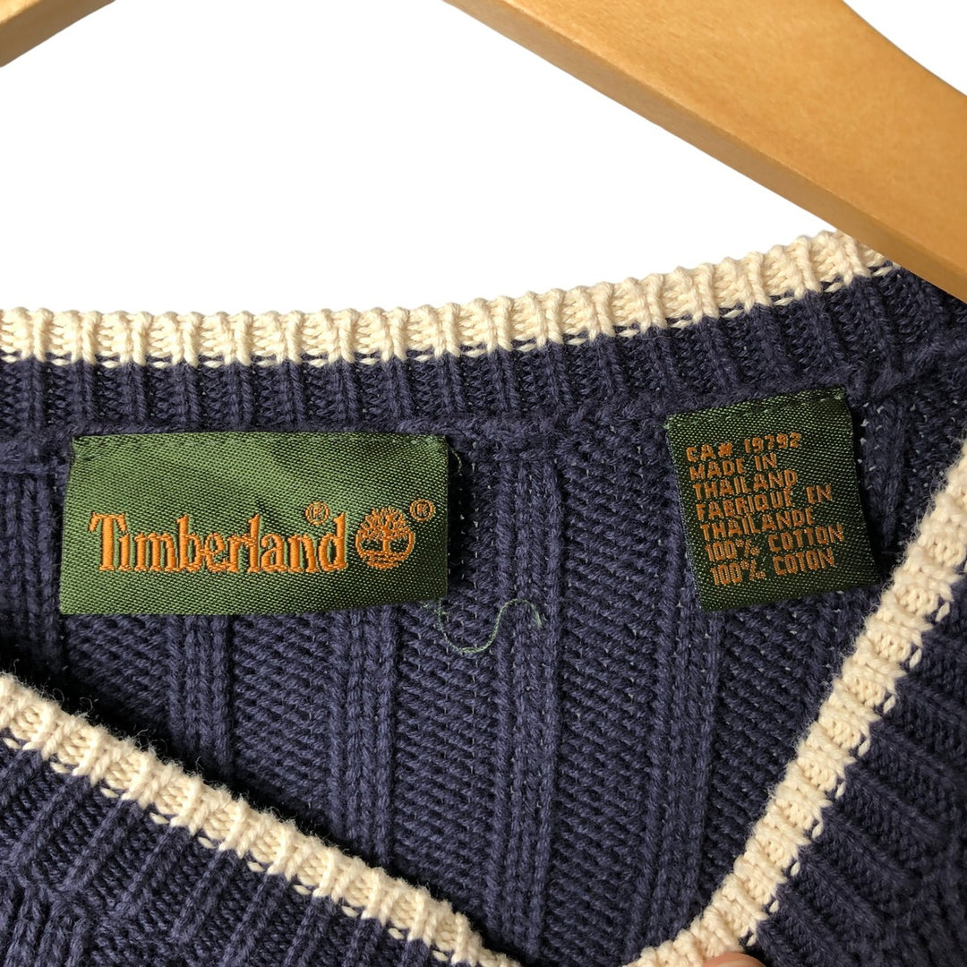 Timberland Ribbed Cotton Knit Sweater, Men's Size L cotton navy blue type Vintage Second Hand