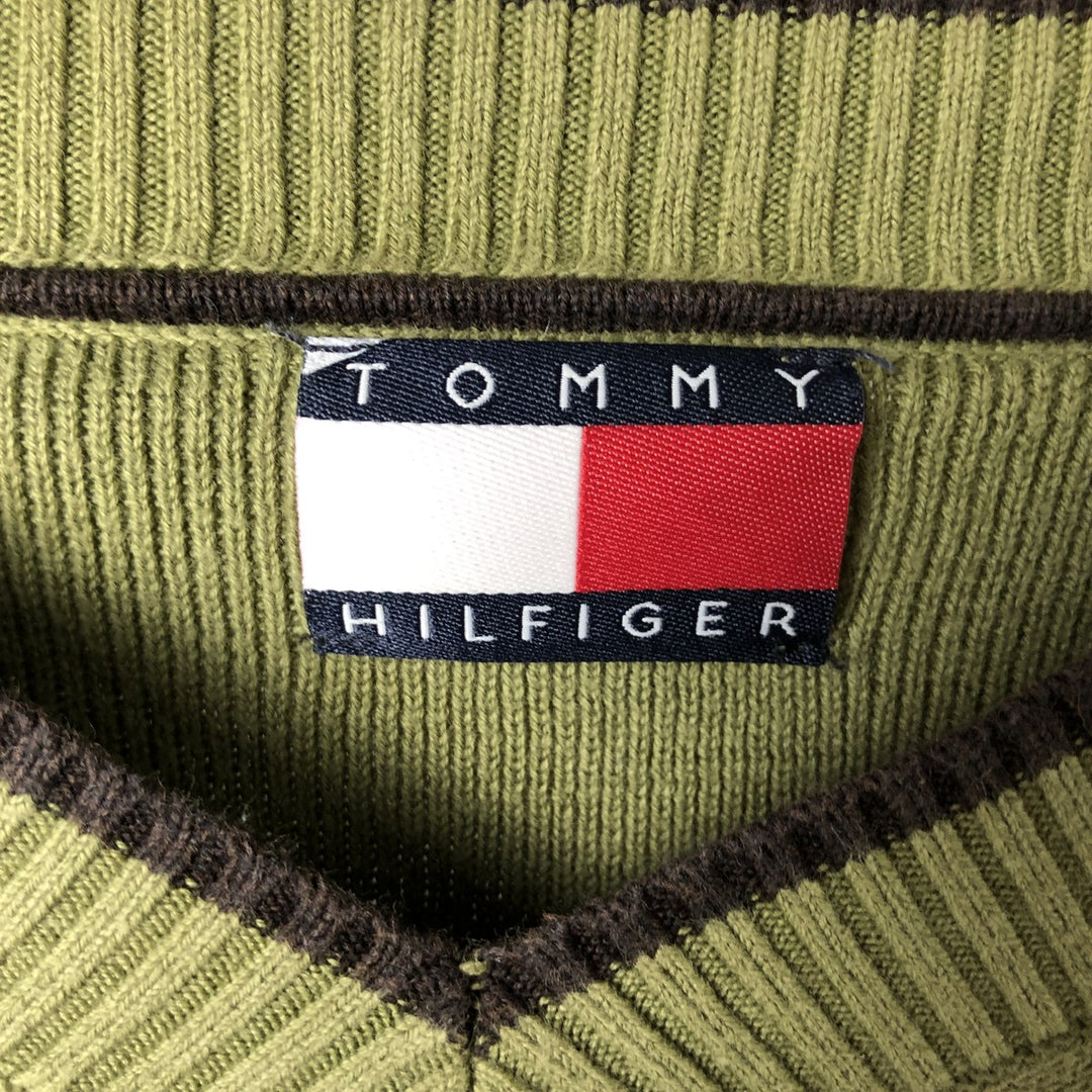 Tommy Hilfiger V-neck cotton knit sweater, men's size M cotton green type yellow green Vintage Second Hand
