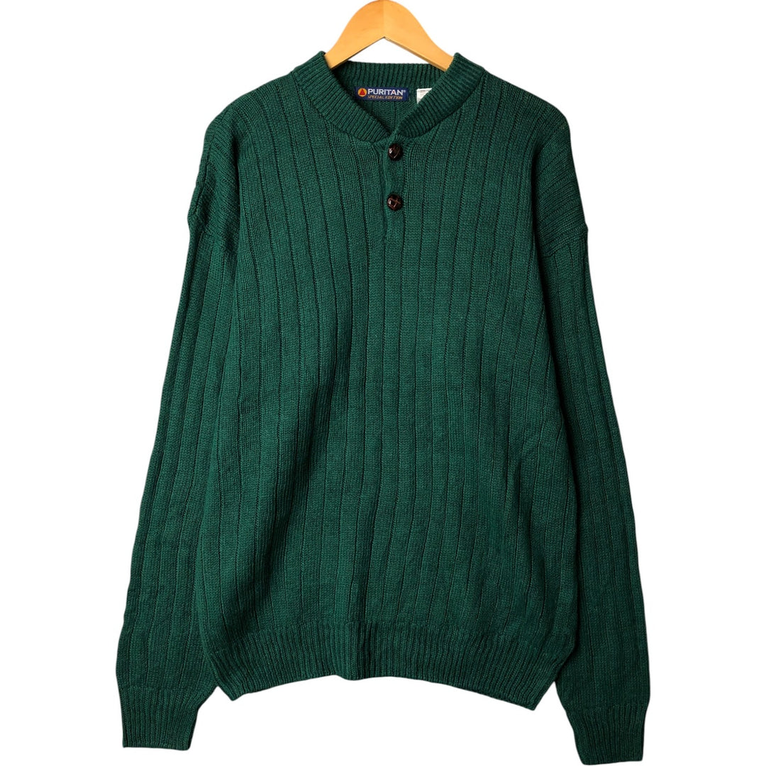 PURITAN Henley Neck Knit Sweater, Men's Size L Lamy green type Vintage Second Hand