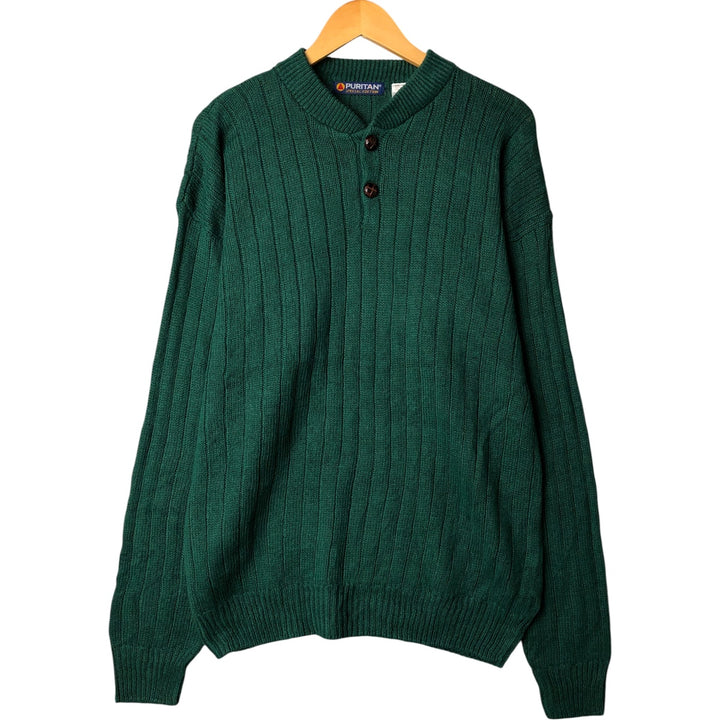 PURITAN Henley Neck Knit Sweater, Men's Size L Lamy green type Vintage Second Hand