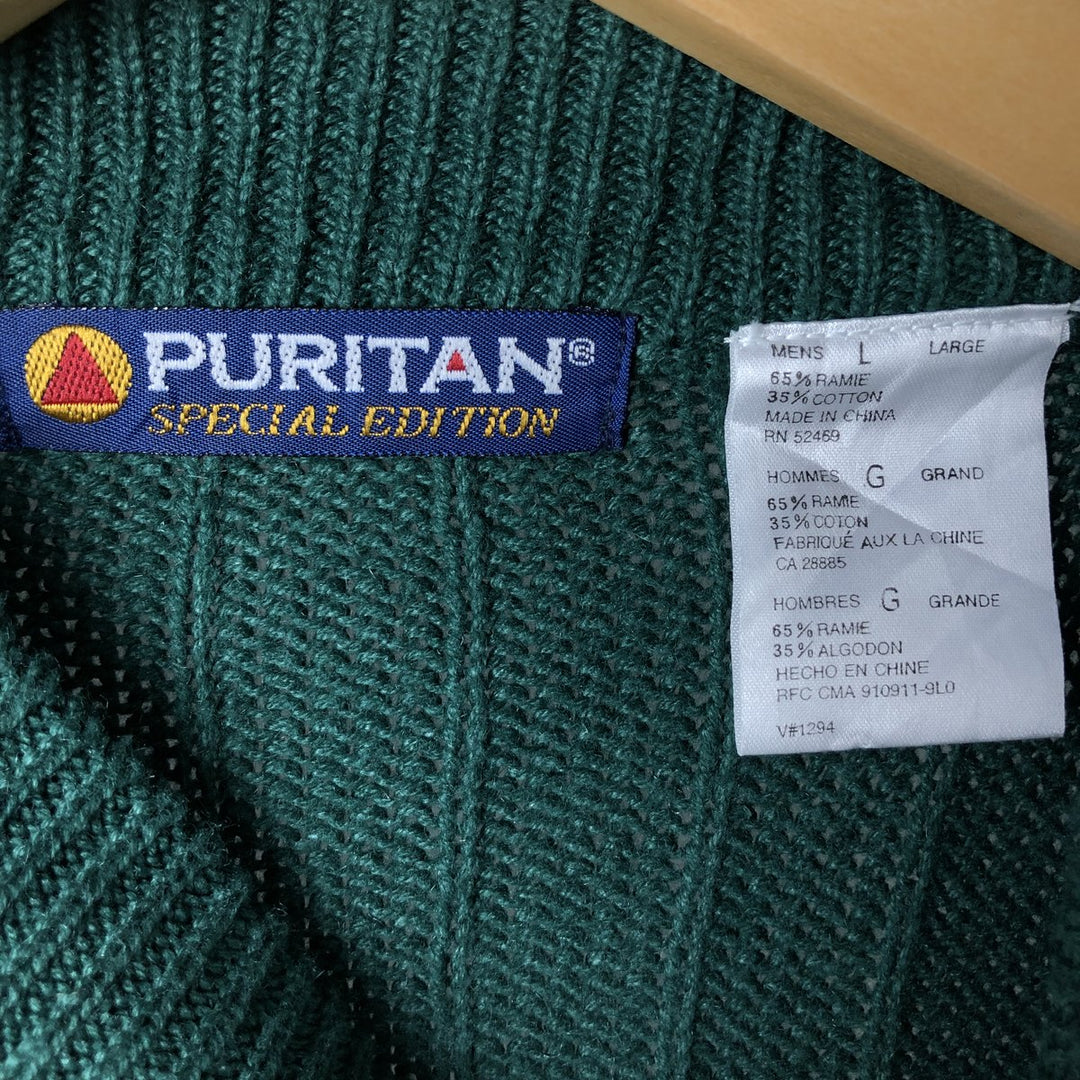 PURITAN Henley Neck Knit Sweater, Men's Size L Lamy green type Vintage Second Hand
