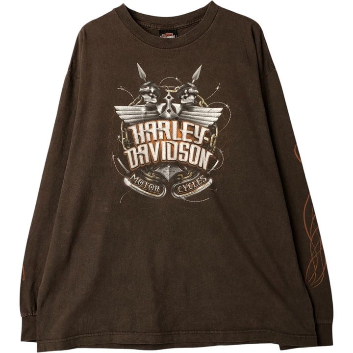 Harley-Davidson Motorcycle Long Sleeve T-Shirt, Men's Size XL cotton Khaki type brown Vintage Second Hand