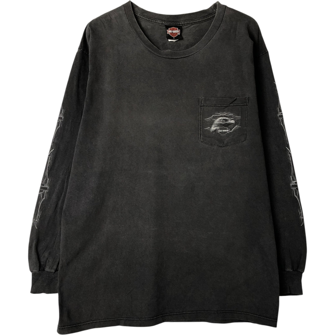 2000'S Harley-Davidson Eagle Pattern Motorcycle Long Sleeve T-Shirt, Men's Size L unclear Charcoal Vintage Second Hand