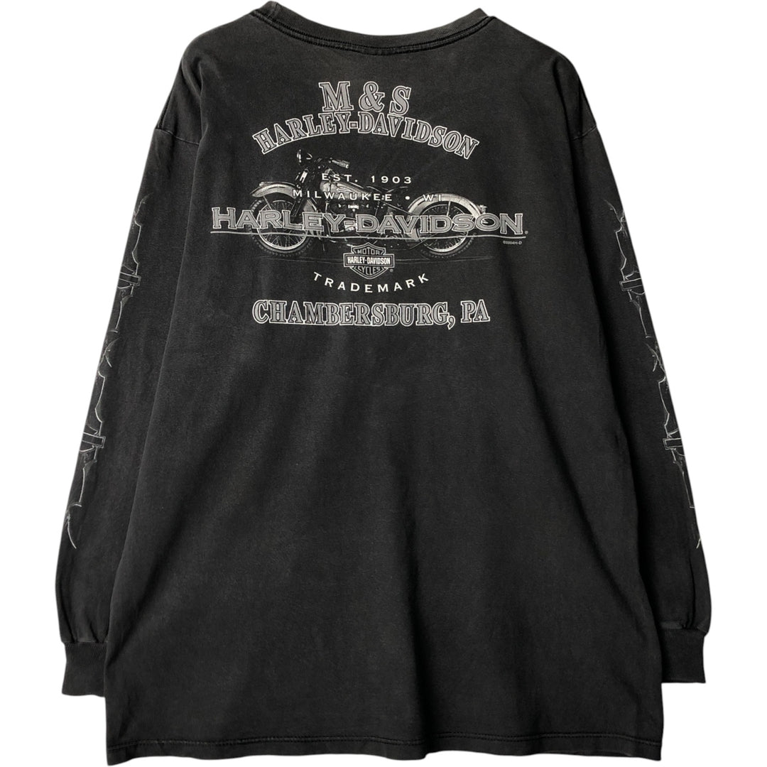 2000'S Harley-Davidson Eagle Pattern Motorcycle Long Sleeve T-Shirt, Men's Size L unclear Charcoal Vintage Second Hand