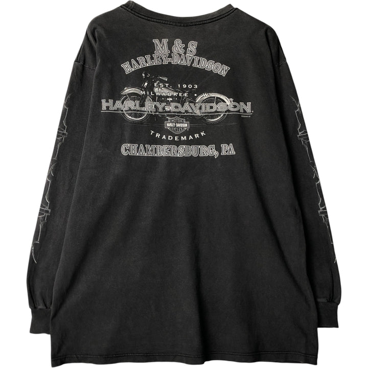2000'S Harley-Davidson Eagle Pattern Motorcycle Long Sleeve T-Shirt, Men's Size L unclear Charcoal Vintage Second Hand