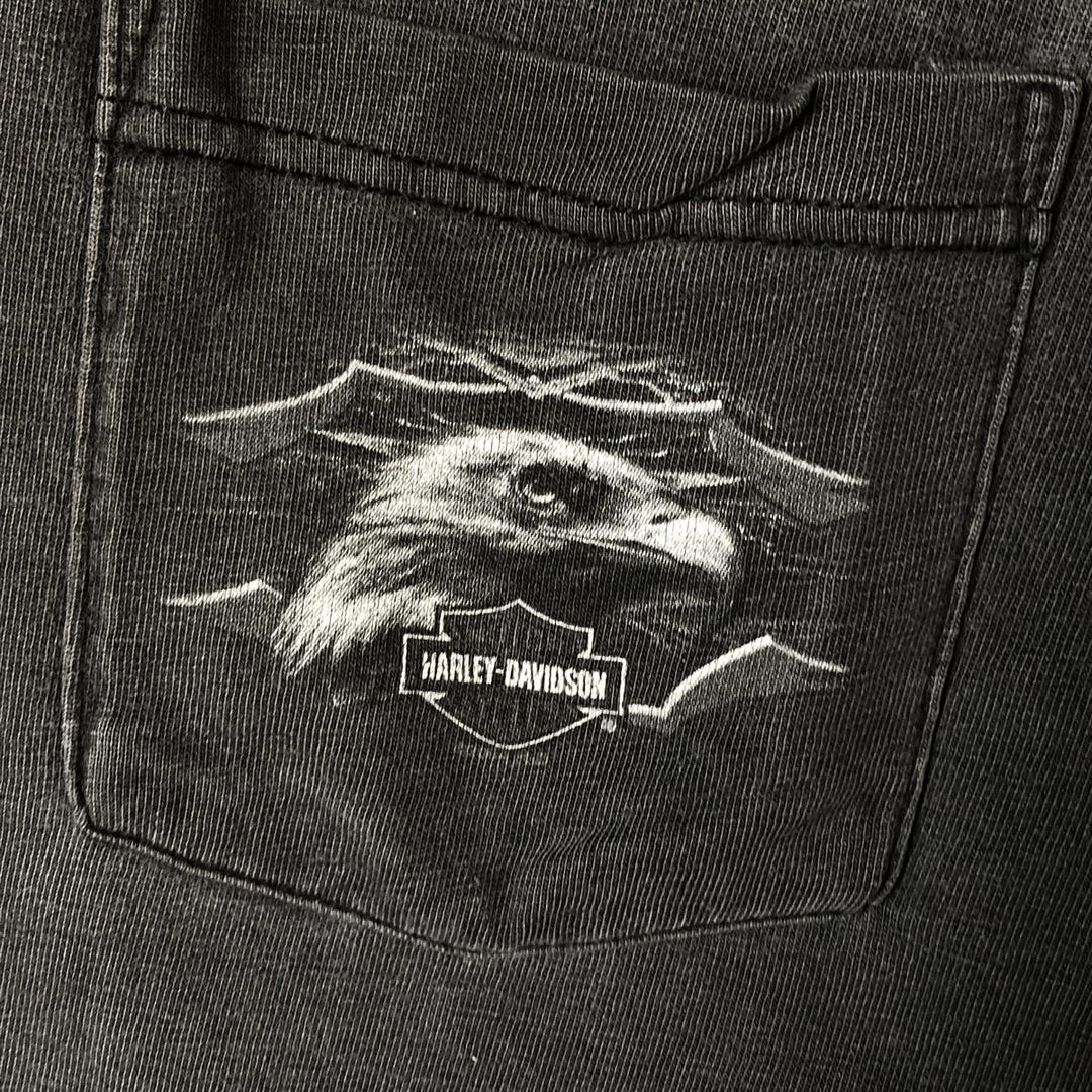 2000'S Harley-Davidson Eagle Pattern Motorcycle Long Sleeve T-Shirt, Men's Size L unclear Charcoal Vintage Second Hand