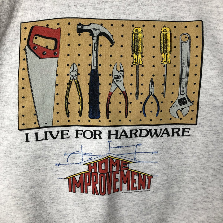 Vintage 90'S SANTEE Home Improvement printed sweatshirt, made in the USA, size L, men's polyester gray type Vintage Second Hand