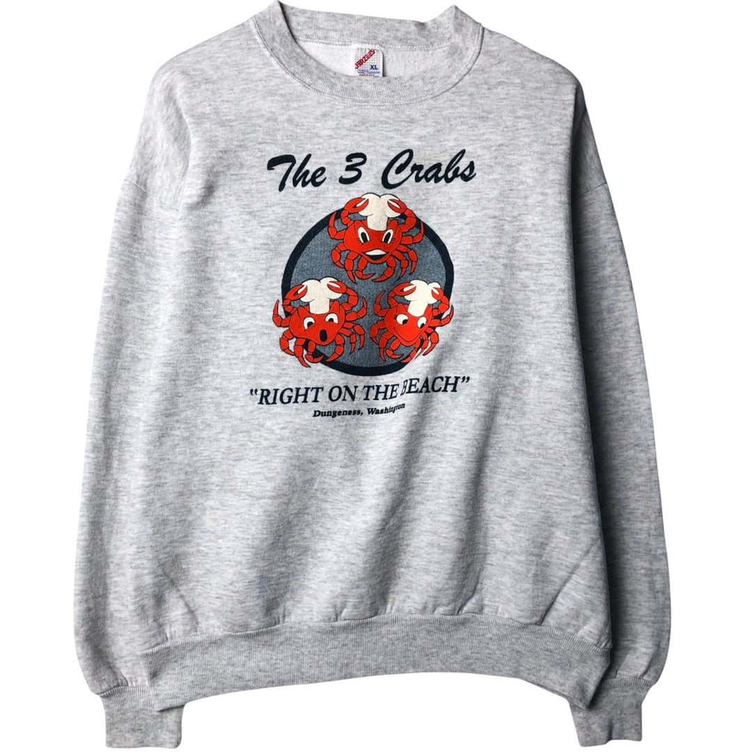 Vintage 80s-90'S Jerzees printed sweatshirt, sweatshirt, made in USA, men's XL size cotton gray type Vintage Second Hand