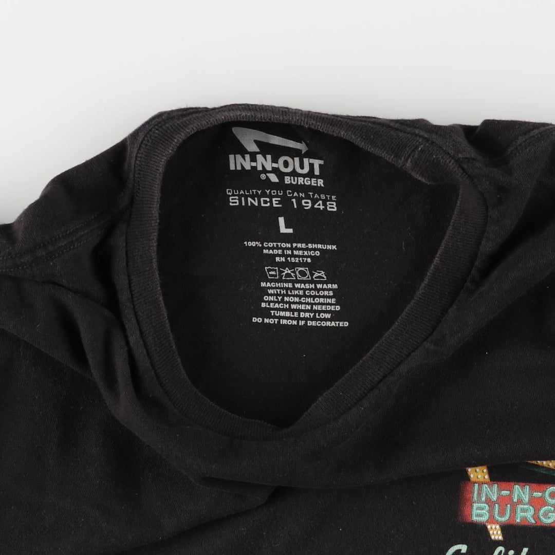 IN-N-OUT BURGER In-and-Out Burger Advertising T-shirt, Men's L size cotton black type Vintage Second Hand