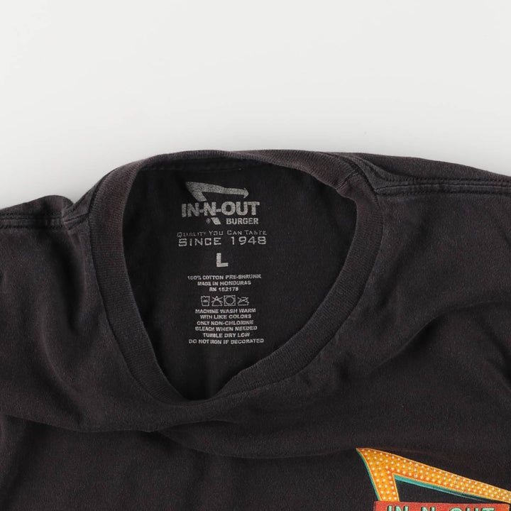 IN-N-OUT BURGER In-and-Out Burger Advertising T-shirt, Men's L size cotton black type Vintage Second Hand