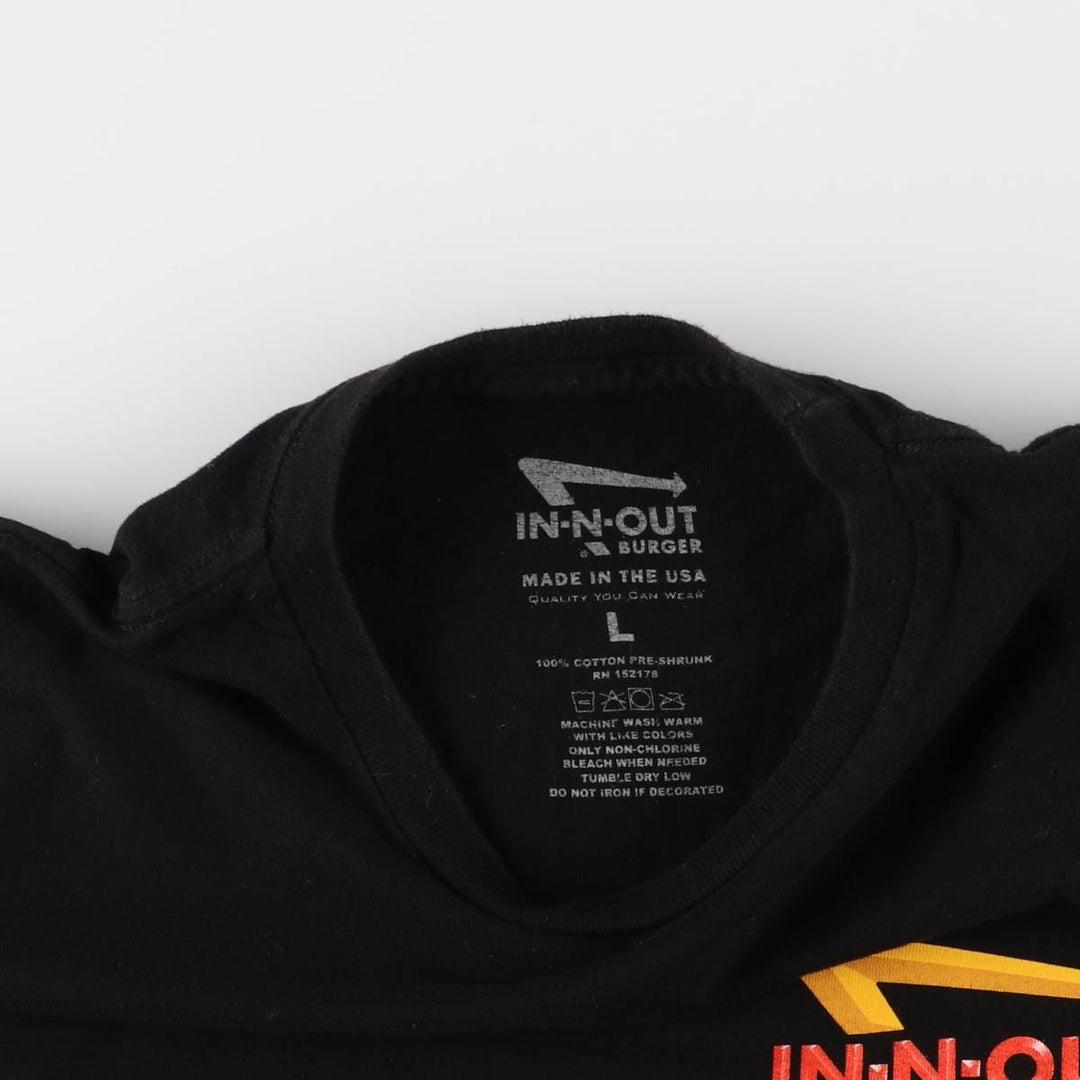 IN-N-OUT BURGER In-N-Out Burger Advertising T-shirt Made in USA Men's L size cotton black type Vintage Second Hand