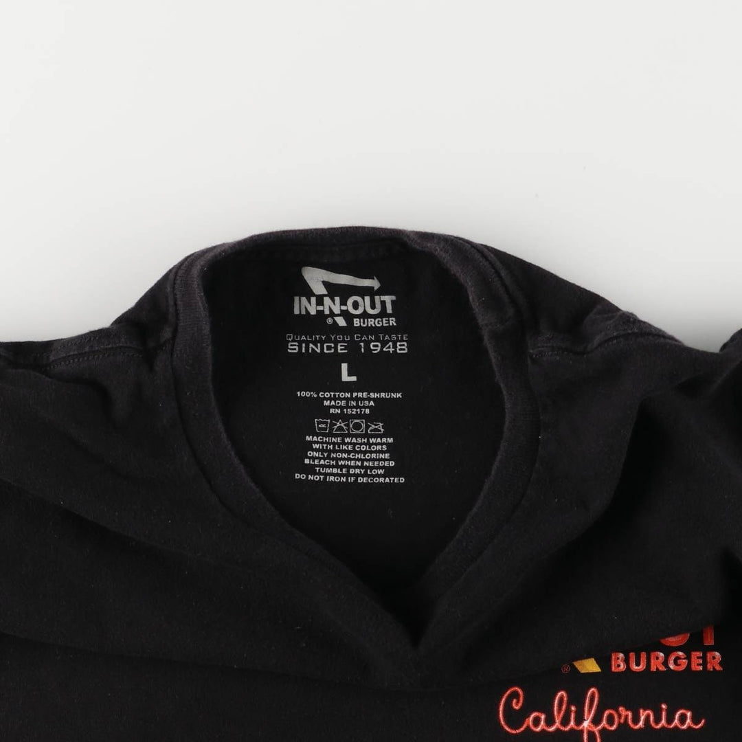 IN-N-OUT BURGER In-N-Out Burger Advertising T-shirt Made in USA Men's L size cotton black type Vintage Second Hand