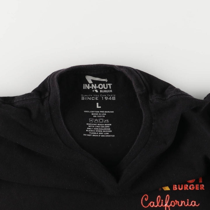 IN-N-OUT BURGER In-N-Out Burger Advertising T-shirt Made in USA Men's L size cotton black type Vintage Second Hand